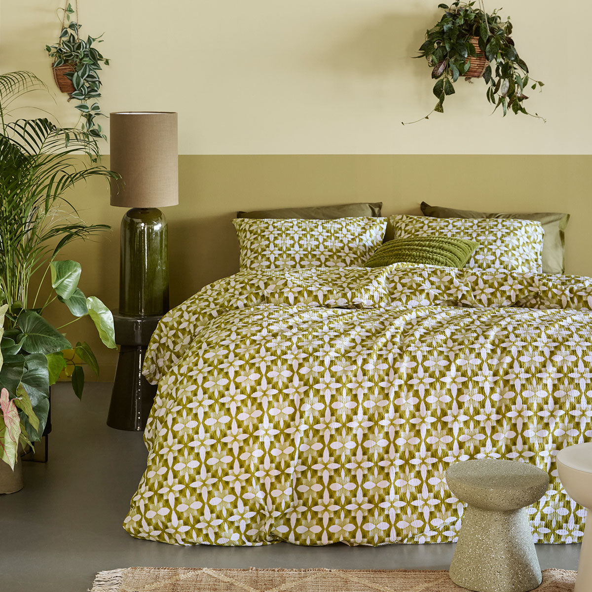Bedding House Mae Green Seersucker Cotton Quilt Cover Set Queen V442-HIN-QUILTCS-MAESEERSUCKER-GREEN-QS