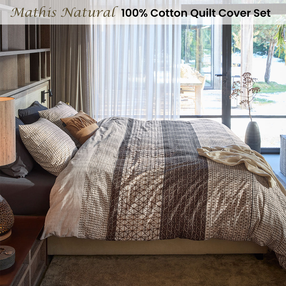 Bedding House Mathis Natural Cotton Quilt Cover Set King V442-HIN-QUILTCS-MATHIS-NATURAL-KI