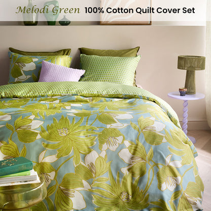 Oilily Melodi Green Cotton Floral Quilt Cover Set King V442-HIN-QUILTCS-MELODI-GREEN-KI