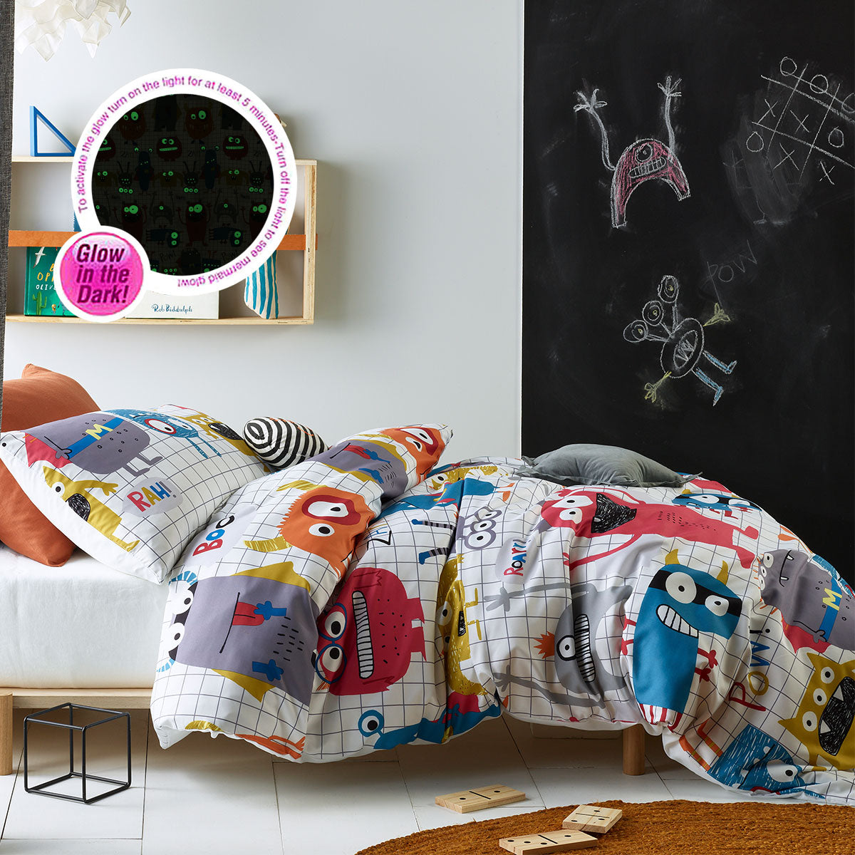 Happy Kids Monster Squad Glow in the Dark Quilt Cover Set Single V442-HIN-QUILTCS-MONSTERSQUAD-MULTI-SB