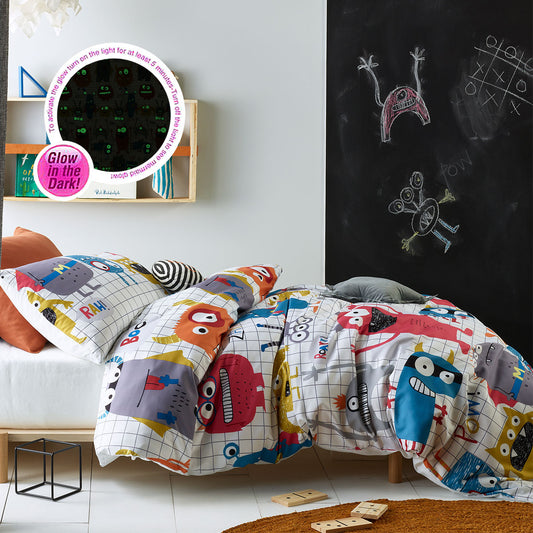 Happy Kids Monster Squad Glow in the Dark Quilt Cover Set Single V442-HIN-QUILTCS-MONSTERSQUAD-MULTI-SB