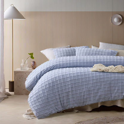 Vintage Design Homewares Parquet Snooze Blue Polyester Cotton Quilt Cover Set King V442-HIN-QUILTCS-PARQUET-SNOOZEBLUE-KI