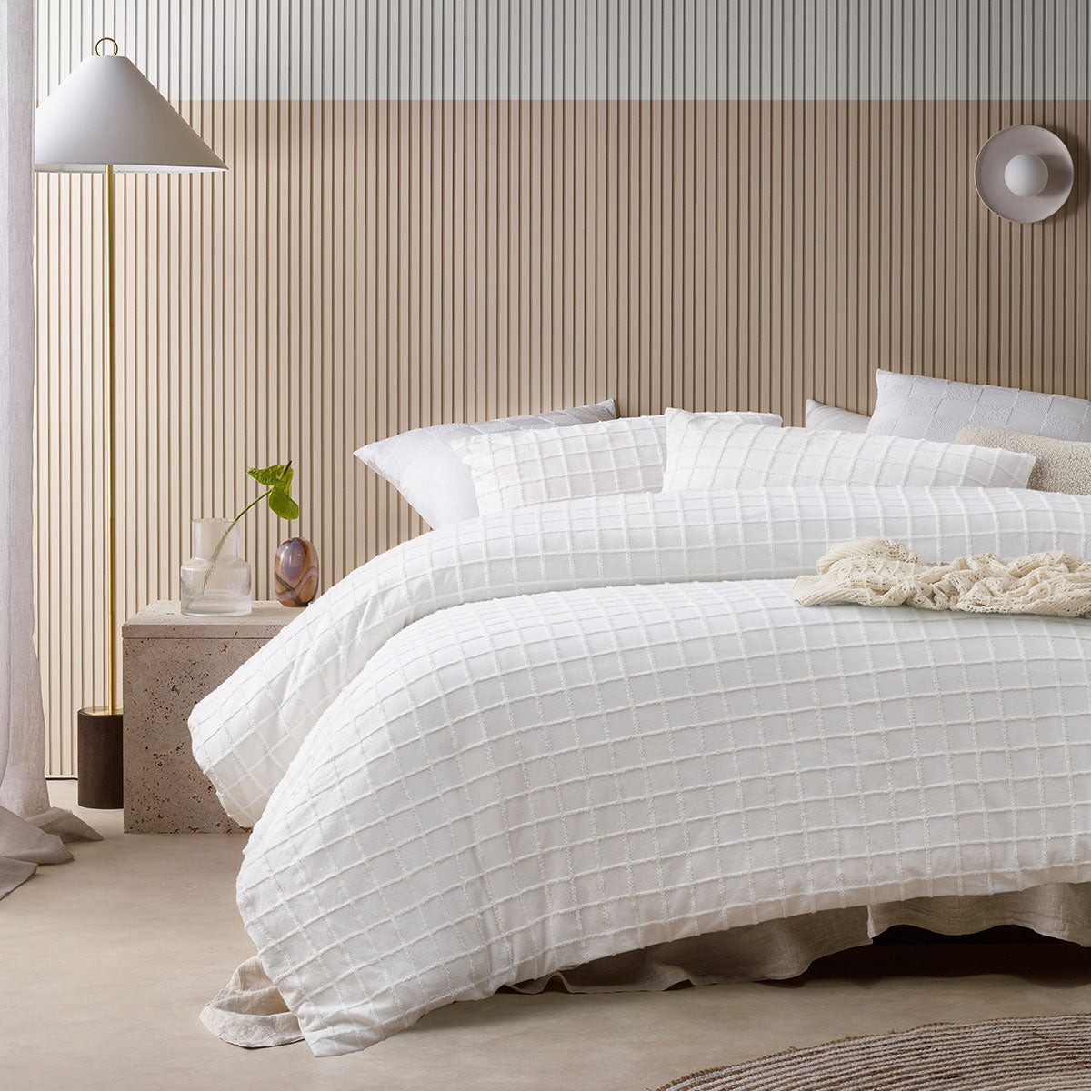 Vintage Design Homewares Parquet White Polyester Cotton Quilt Cover Set King V442-HIN-QUILTCS-PARQUET-WHITE-KI