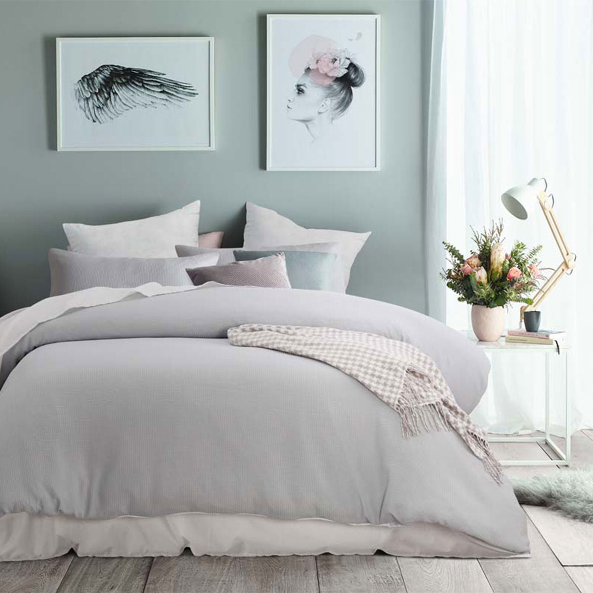 Accessorize Silver Waffle Polyester Quilt Cover Set Single V442-HIN-QUILTCS-POLYWAFFLE-SILVER-SB