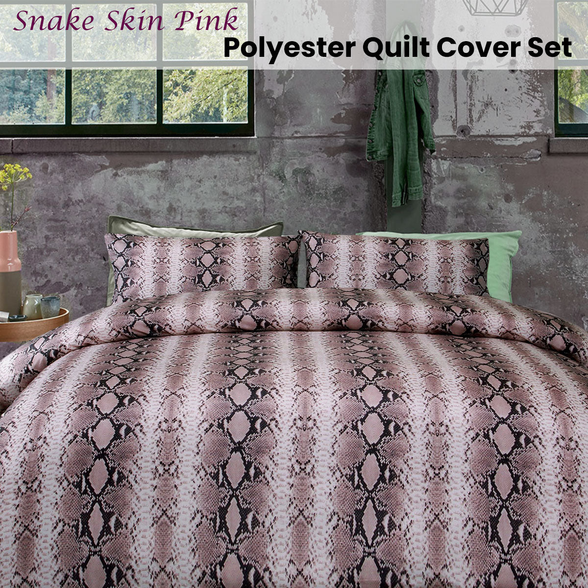 Big Sleep Snake Skin Pink Quilt Cover Set Single V442-HIN-QUILTCS-PRINTED-SNAKE-SKIN-PINK-SB