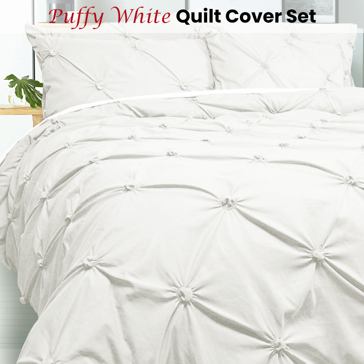 Bloomington Puffy Quilt Cover Set White DOUBLE V442-HIN-QUILTCS-PUFFY-WHITE-DS