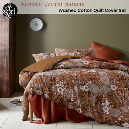 Accessorize Rainbow Garden Autumn Washed Cotton Quilt Cover Set Queen V442-HIN-QUILTCS-RAINBOWGARDEN-AUTUMN-QS