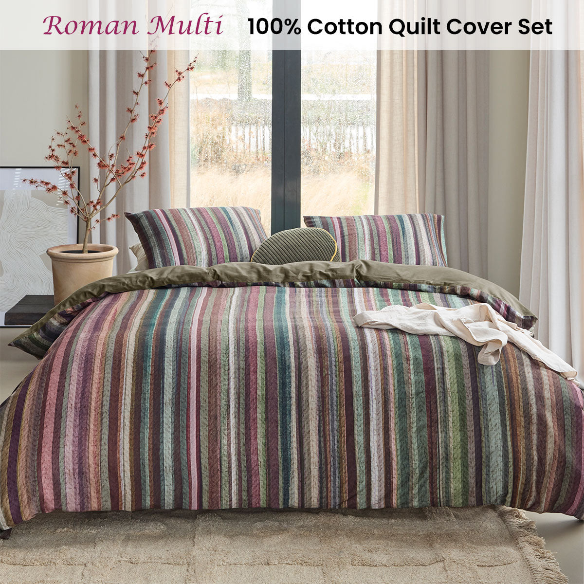 Bedding House Roman Multi Cotton Stripe Quilt Cover Set King V442-HIN-QUILTCS-ROMAN-MULTI-KI