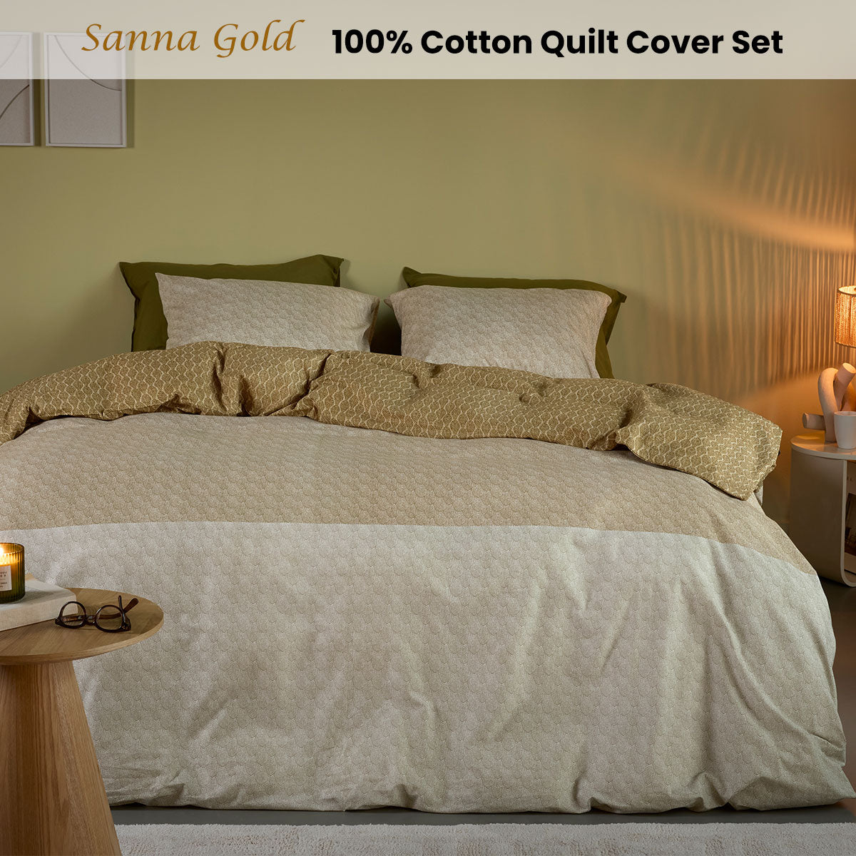 Bedding House Sanna Gold 100% Cotton Percale Quilt Cover Set Queen V442-HIN-QUILTCS-SANNA-GOLD-QS