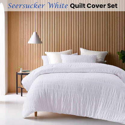 Accessorize Seersucker White Quilt Cover Set Single V442-HIN-QUILTCS-SEERSUCKER-WHITE-SB