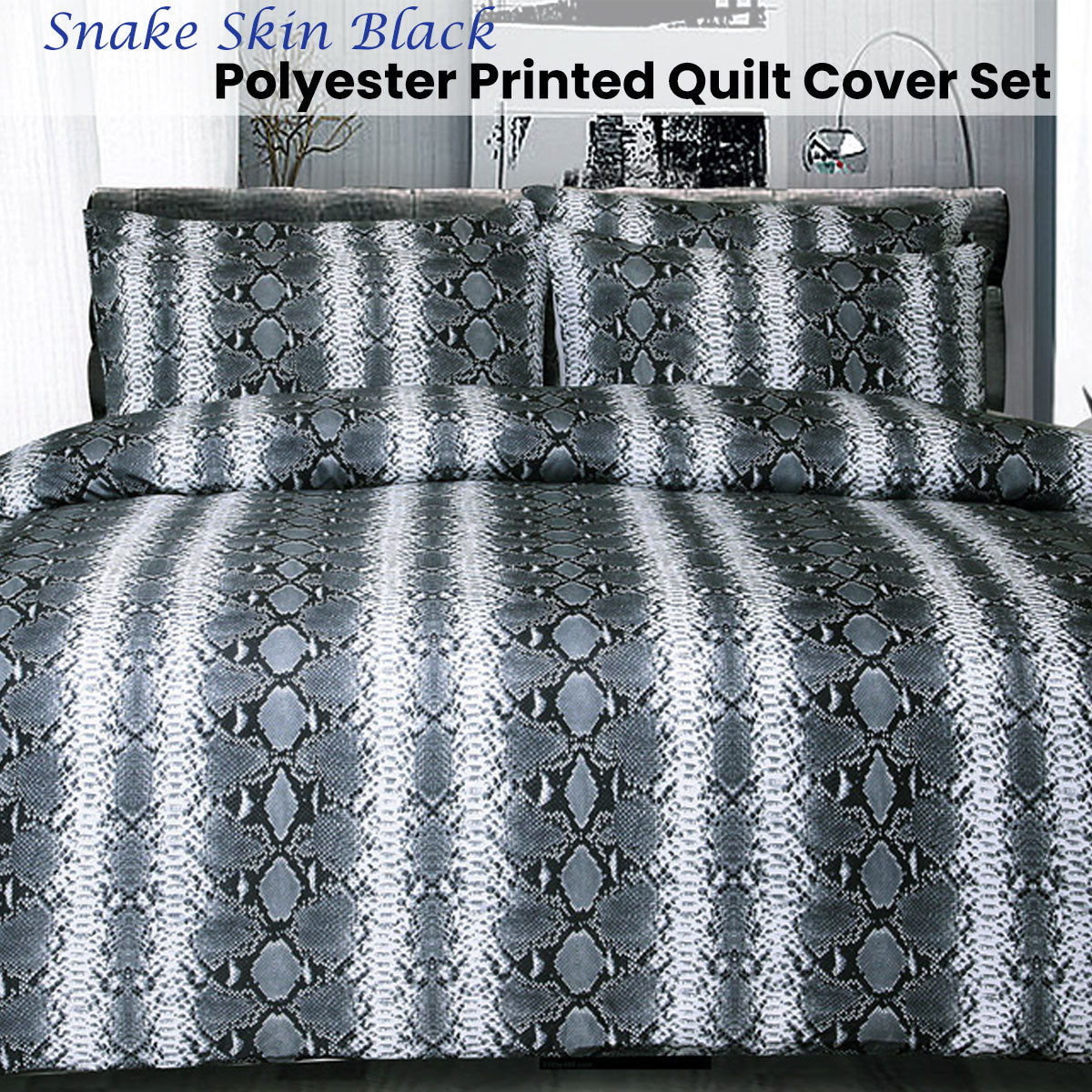 Big Sleep Snake Skin Black Quilt Cover Set Double V442-HIN-QUILTCS-SNAKESKIN-BLACK-DS