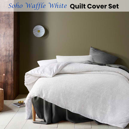 Accessorize Soho Waffle White Quilt Cover Set King V442-HIN-QUILTCS-SOHOWAFFLE-WHITE-KI
