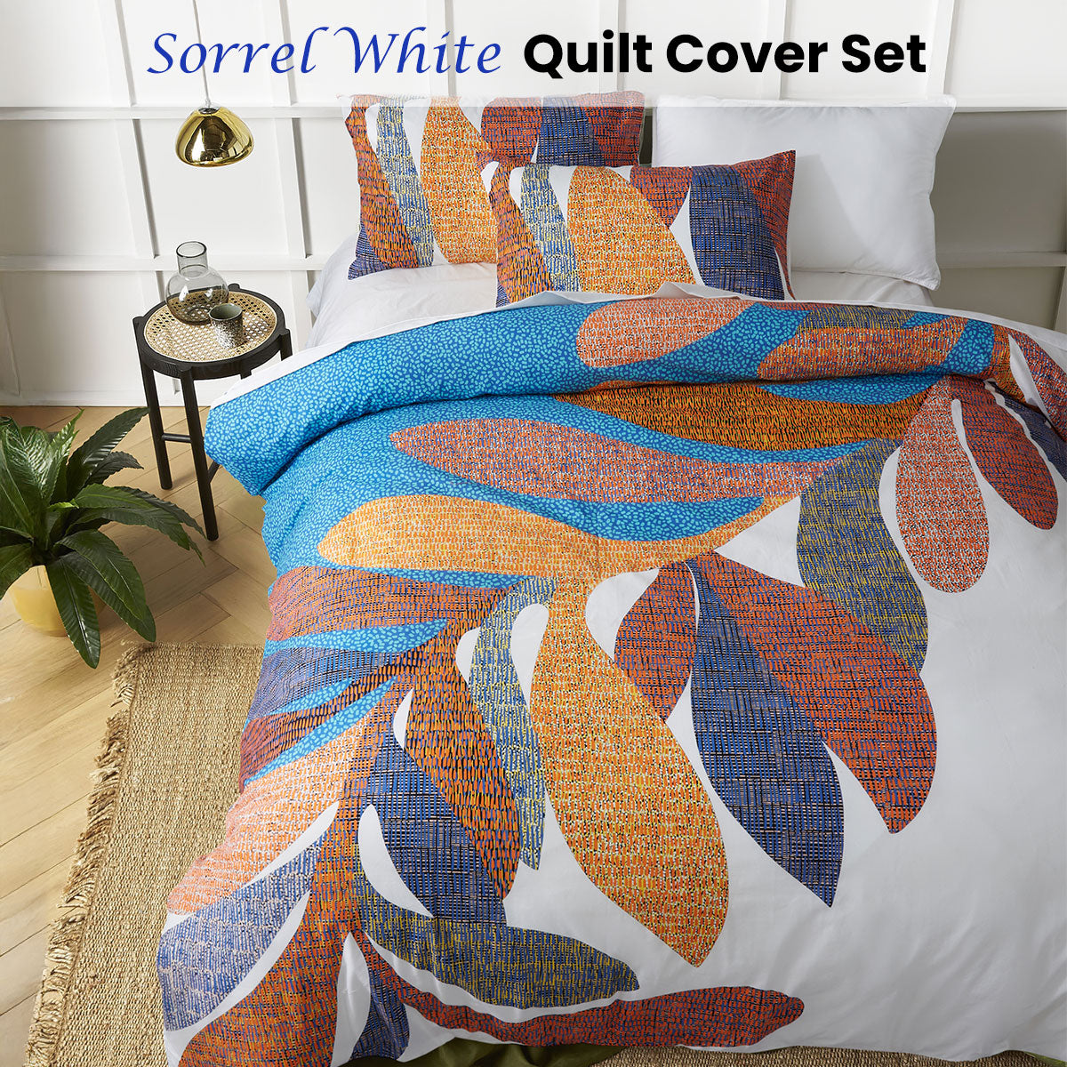 Accessorize Sorrel White Cotton Foliage Quilt Cover Set King V442-HIN-QUILTCS-SORREL-WHITE-KI