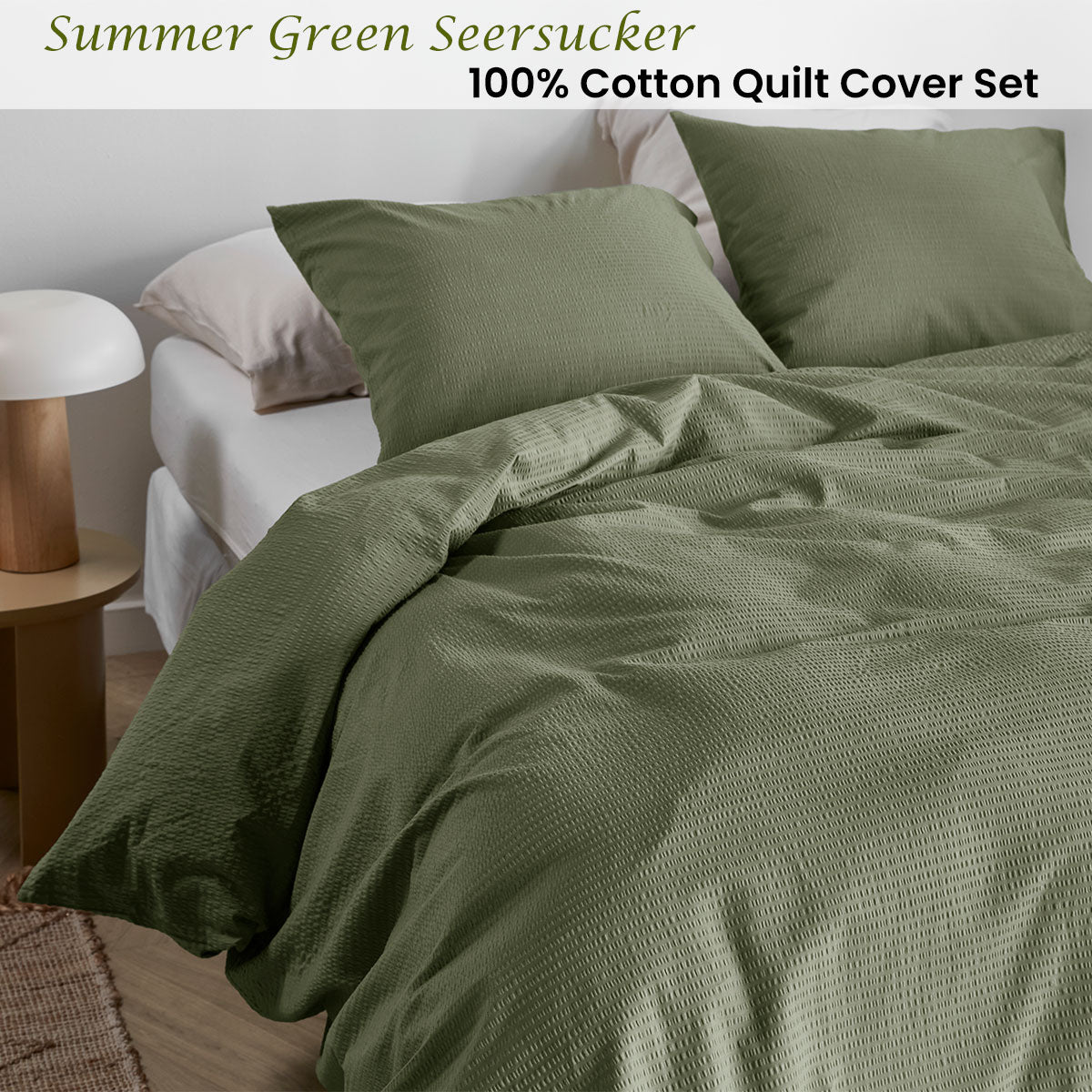 Bedding House Summer Green Seersucker Cotton Quilt Cover Set King V442-HIN-QUILTCS-SUMMERSEERSUCKER-GREEN-KI