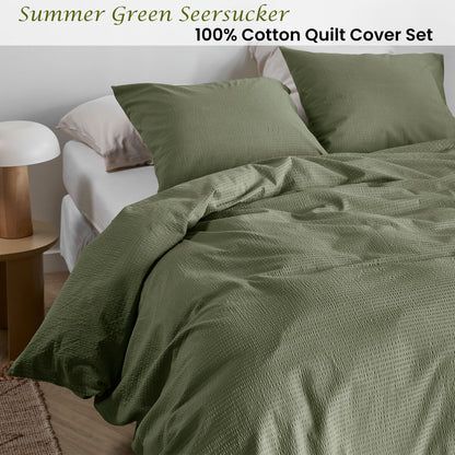 Bedding House Summer Green Seersucker Cotton Quilt Cover Set Queen V442-HIN-QUILTCS-SUMMERSEERSUCKER-GREEN-QS
