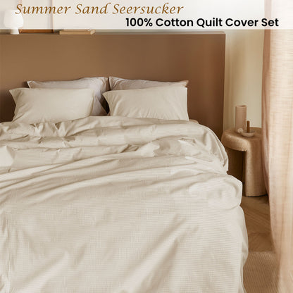 Bedding House Summer Sand Seersucker Cotton Quilt Cover Set Queen V442-HIN-QUILTCS-SUMMERSEERSUCKER-SAND-QS