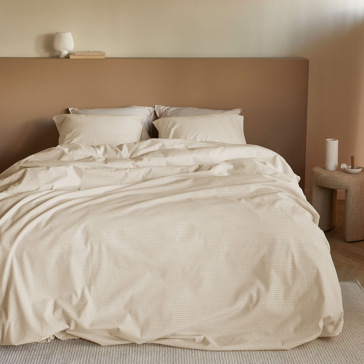 Bedding House Summer Sand Seersucker Cotton Quilt Cover Set Queen V442-HIN-QUILTCS-SUMMERSEERSUCKER-SAND-QS