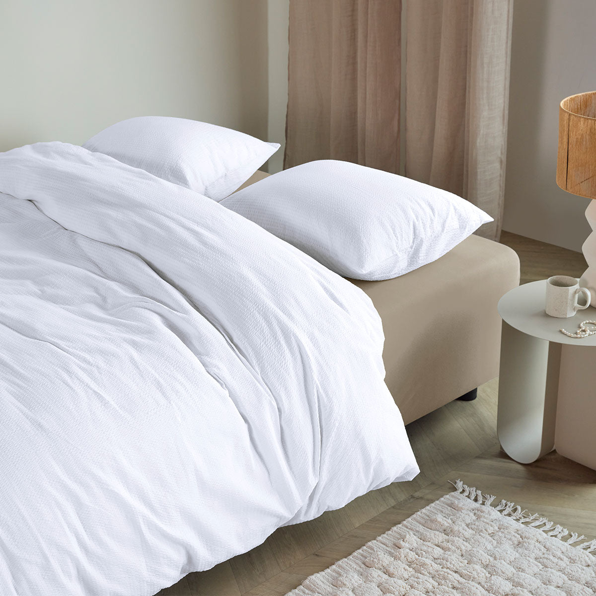 Bedding House Summer White Seersucker Cotton Quilt Cover Set Queen V442-HIN-QUILTCS-SUMMERSEERSUCKER-WHITE-QS