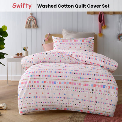 Happy Kids Swifty Washed Quilt Cover Set Single V442-HIN-QUILTCS-SWIFTY-PINK-SB
