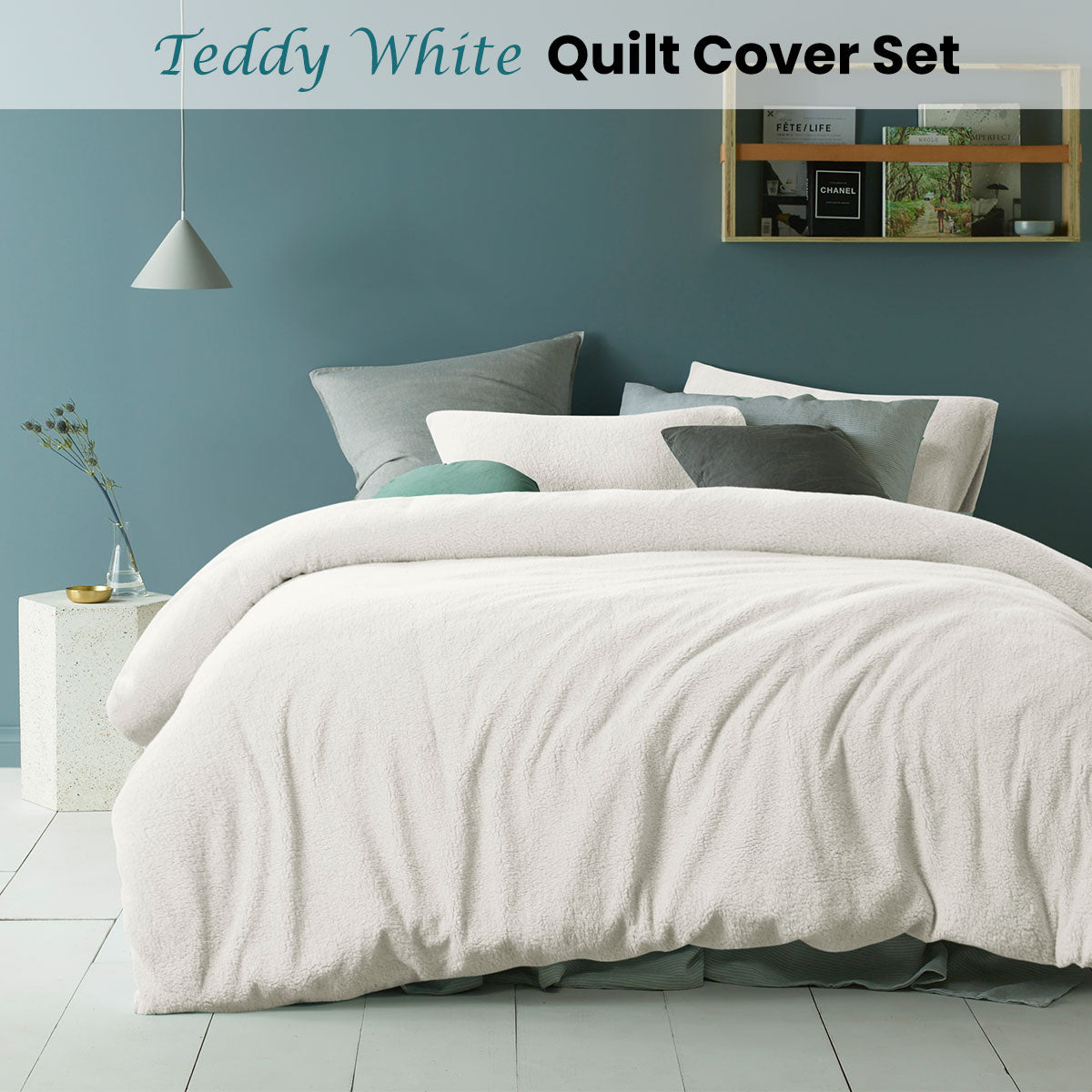 Accessorize Teddy White Quilt Cover Set Queen V442-HIN-QUILTCS-TEDDY-WHITE-QS