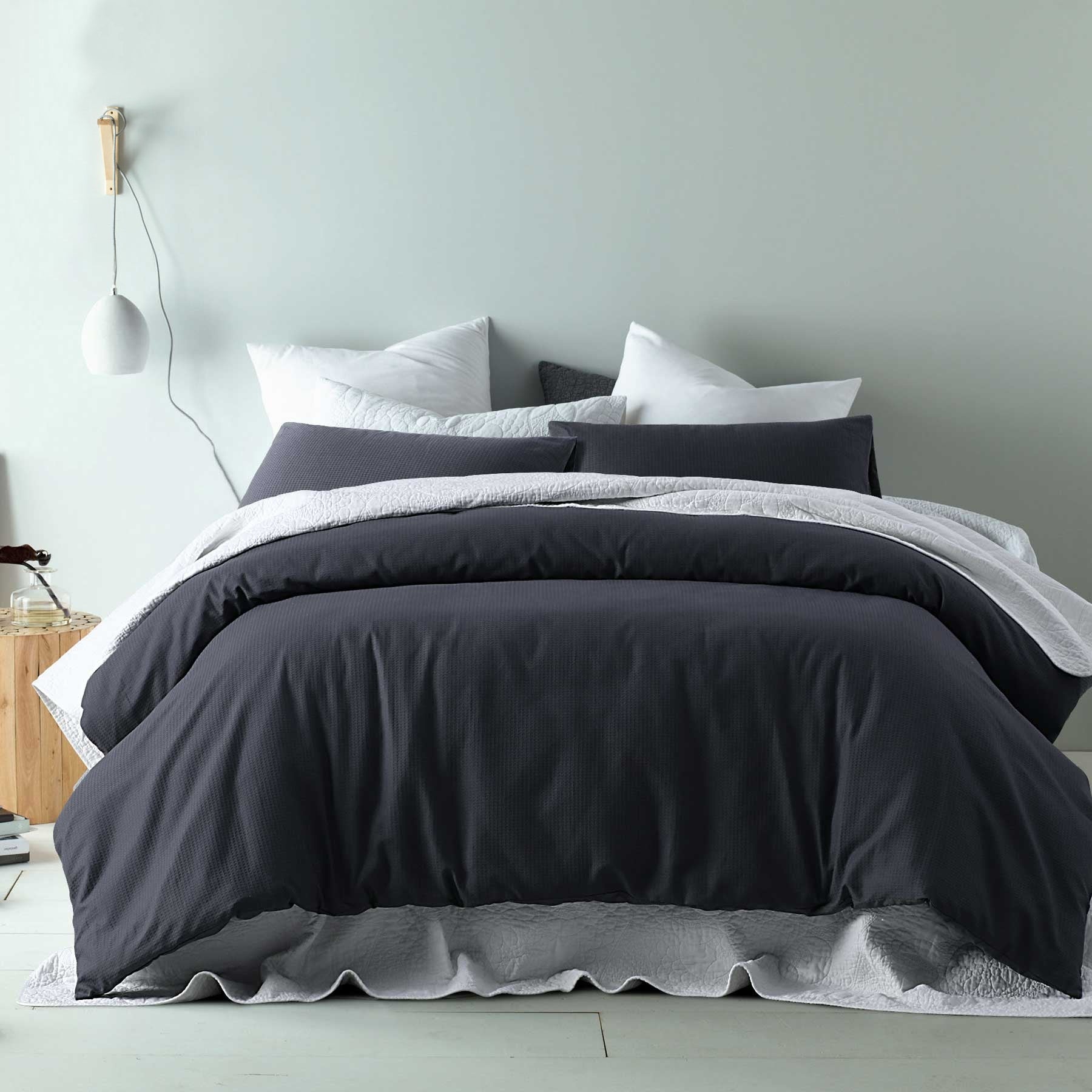 Accessorize Waffle Slate Cotton BlendQuilt Cover Set King V442-HIN-QUILTCS-WAFFLECOTTON-SLATE-KI