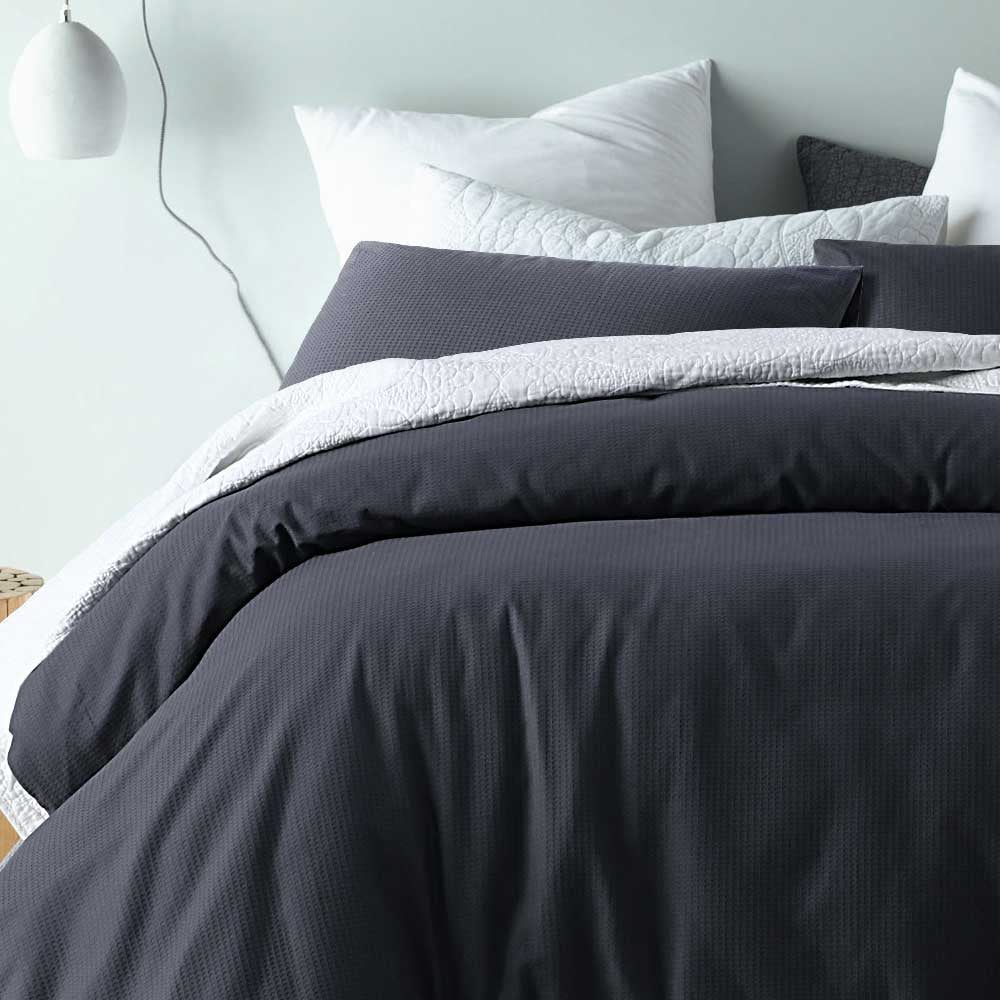 Accessorize Waffle Slate Cotton Blend Quilt Cover Set Queen V442-HIN-QUILTCS-WAFFLECOTTON-SLATE-QS