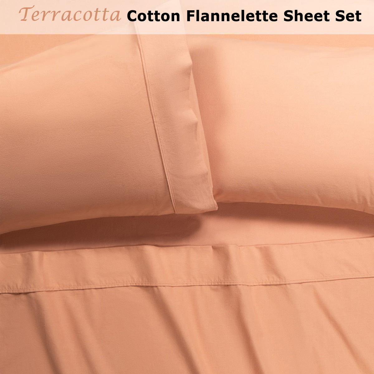 Accessorize Cotton Flannelette Sheet Set 40cm Wall Terracotta Queen V442-HIN-SHEETS-COTTONFLANNEL-TERRACOTTA-QS