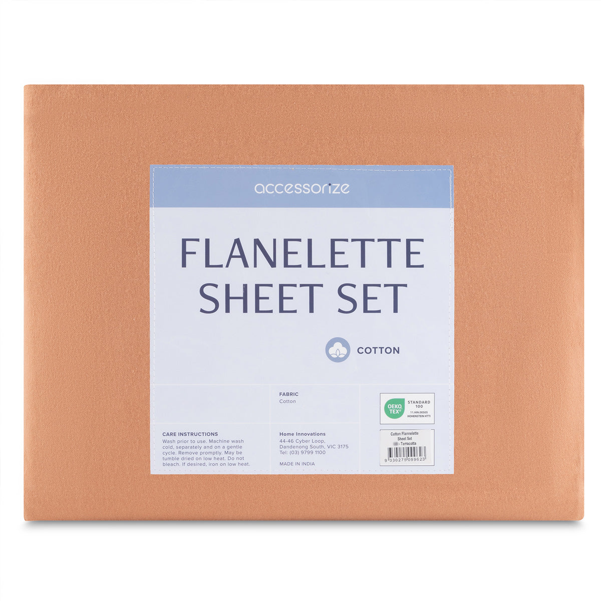 Accessorize Cotton Flannelette Sheet Set 40cm Wall Terracotta Queen V442-HIN-SHEETS-COTTONFLANNEL-TERRACOTTA-QS