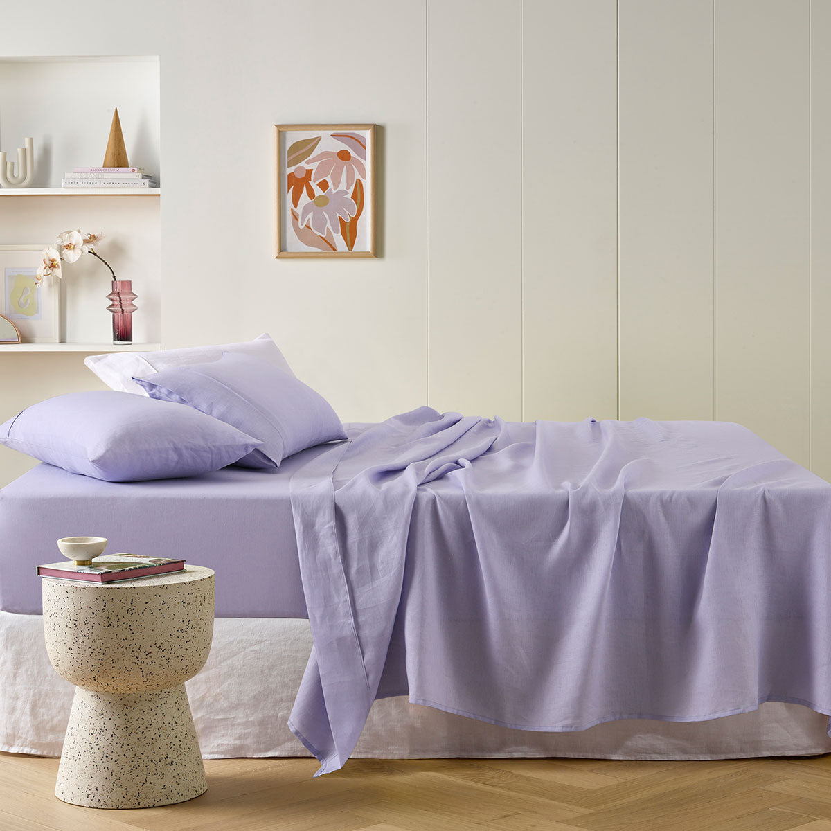 Vintage Design Homewares Lilac French Linen Sheet Set Mega King 50cm wall V442-HIN-SHEETS-FRENCHLINEN-LILAC-MK