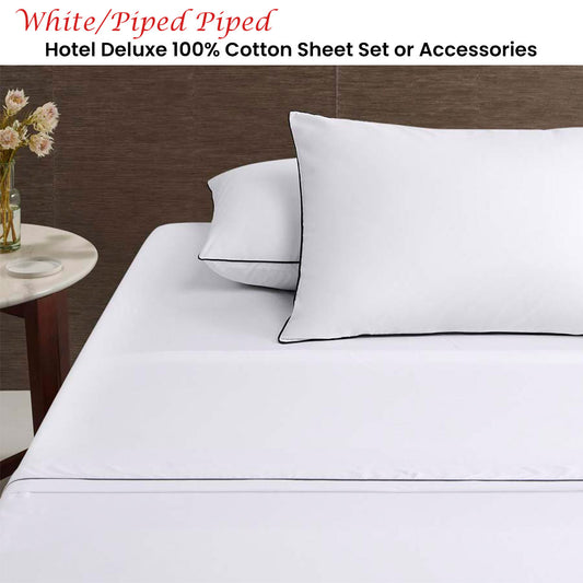Accessorize White/Black Piped Hotel Deluxe Cotton Sheet Set King V442-HIN-SHEETS-HOTELPIPED-WHITEBLACK-KI