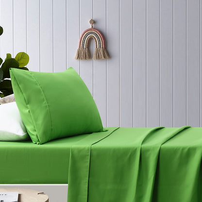 Happy Kids Green Plain Dyed Microfibre Sheet Set Double V442-HIN-SHEETS-KIDSPLAIN-GREEN-DS