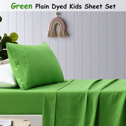 Happy Kids Green Plain Dyed Microfibre Sheet Set King Single V442-HIN-SHEETS-KIDSPLAIN-GREEN-KS