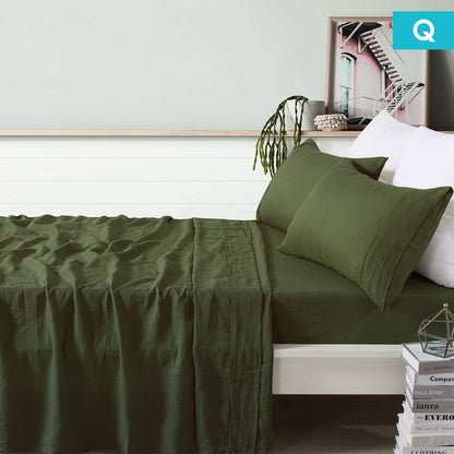 Vintage Design Homewares 100% Linen Olive Sheet Set Queen V442-HIN-SHEETS-LINEN-OLIVE-QS