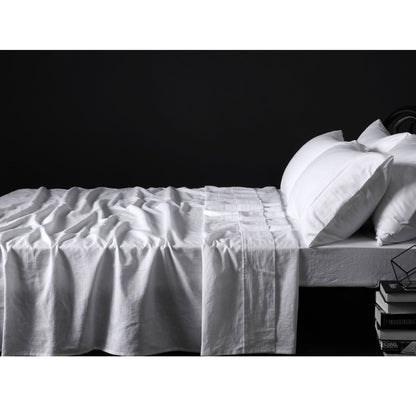 Vintage Design Homewares 100% Linen White Sheet Set SINGLE V442-HIN-SHEETS-LINEN-WHITE-SB