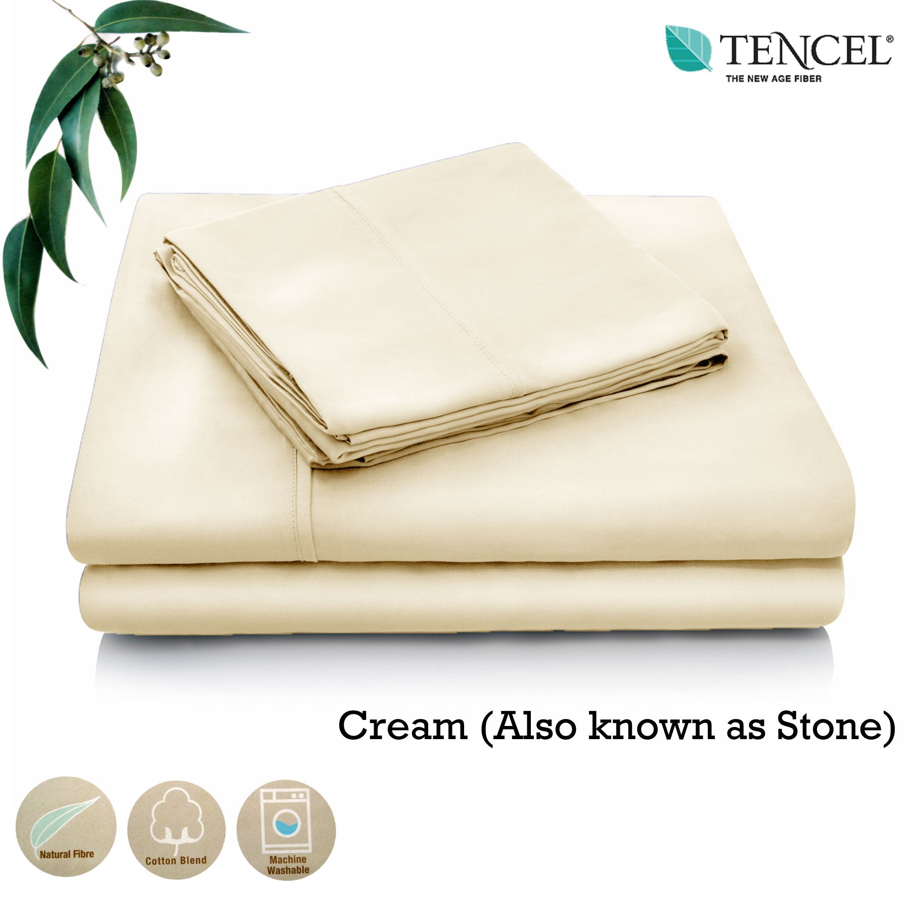 Accessorize Tencel Cotton Blend Sheet Set Cream (Also Known as Stone) Single V442-HIN-SHEETS-TENCELCOTTON-STONE-SB