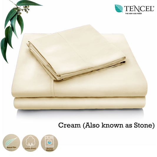 Accessorize Tencel Cotton Blend Sheet Set Cream (Also Known as Stone) Single V442-HIN-SHEETS-TENCELCOTTON-STONE-SB