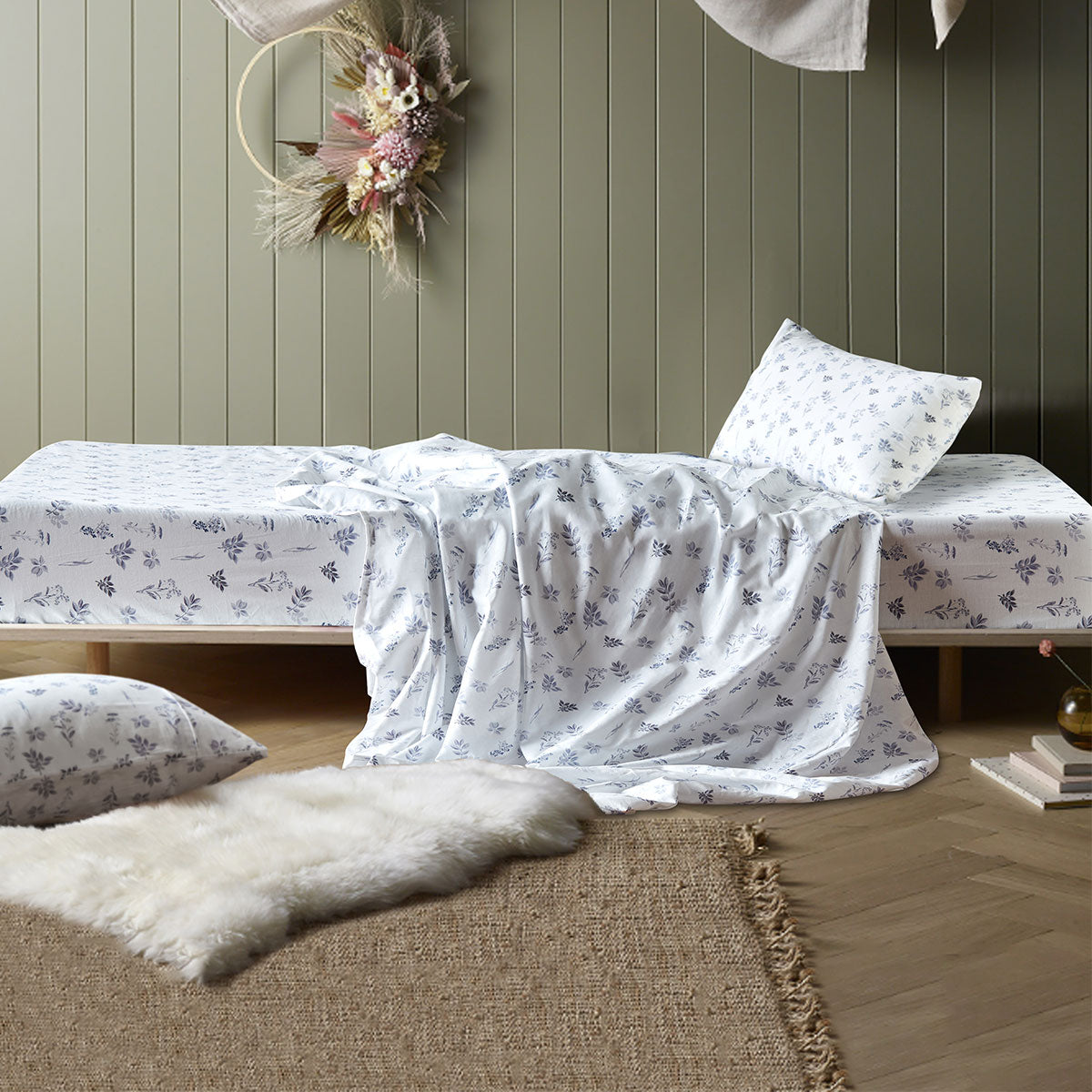 Happy Kids Woodland White Cotton Sheet Set King Single V442-HIN-SHEETS-WOODLAND-WHITE-KS