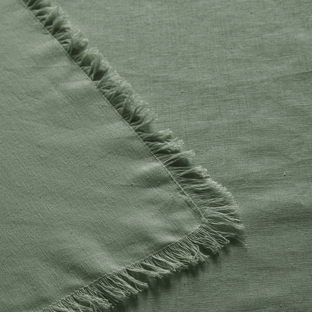 Vintage Design Homewares Gypsy Green Fringed Washed Linen Cotton Tablecloth 130cm x 180cm V442-HIN-TABLEC-GYPSYLINENC180CM-GREEN-RE
