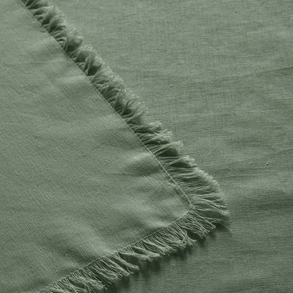 Vintage Design Homewares Gypsy Green Fringed Washed Linen Cotton Tablecloth 130cm x 180cm V442-HIN-TABLEC-GYPSYLINENC180CM-GREEN-RE