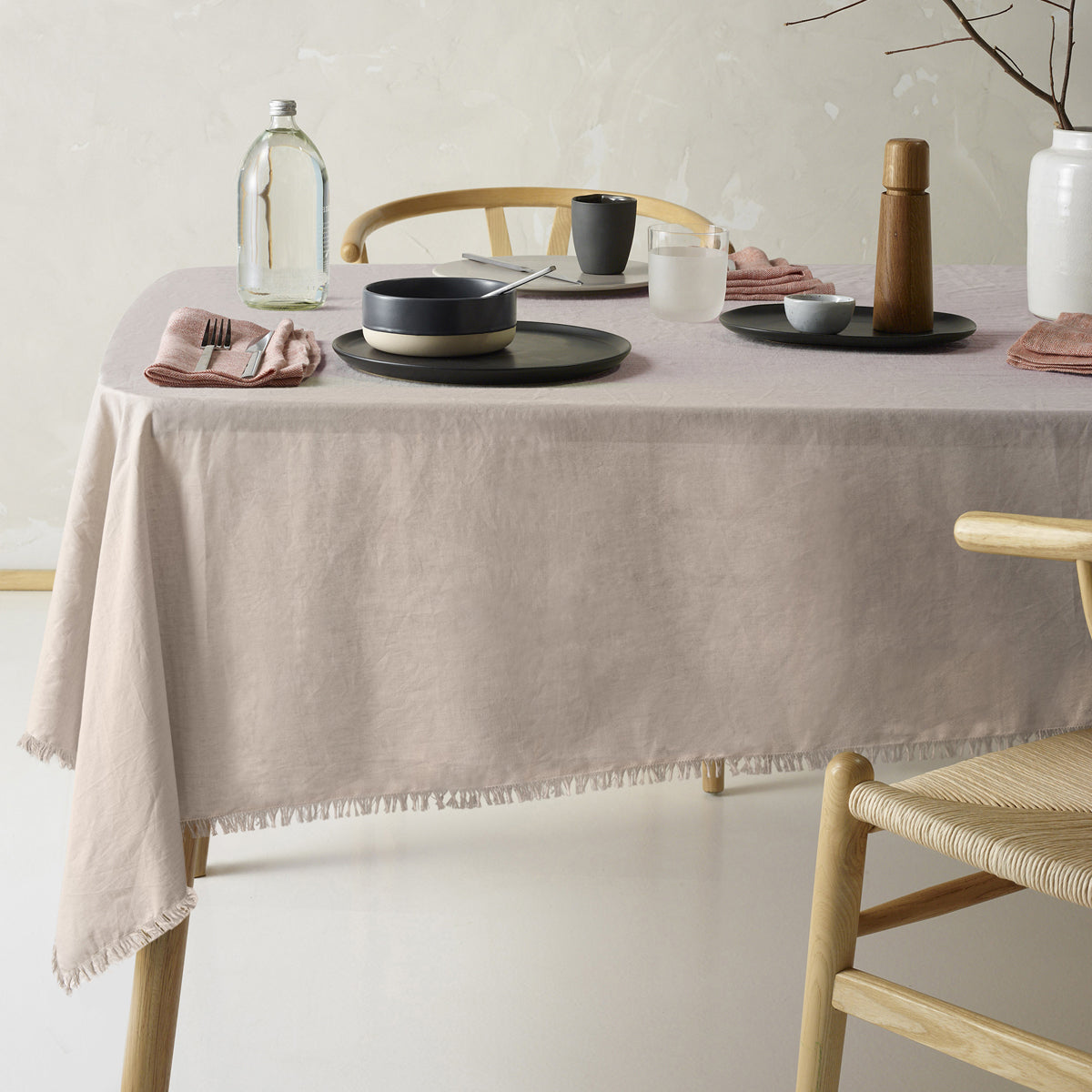 Vintage Design Homewares Gypsy Natural Fringed Washed Linen Cotton Tablecloth 150cm x 230cm V442-HIN-TABLEC-GYPSYLINENC230CM-NATURAL-RE