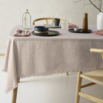 Vintage Design Homewares Gypsy Natural Fringed Washed Linen Cotton Tablecloth 150cm x 230cm V442-HIN-TABLEC-GYPSYLINENC230CM-NATURAL-RE