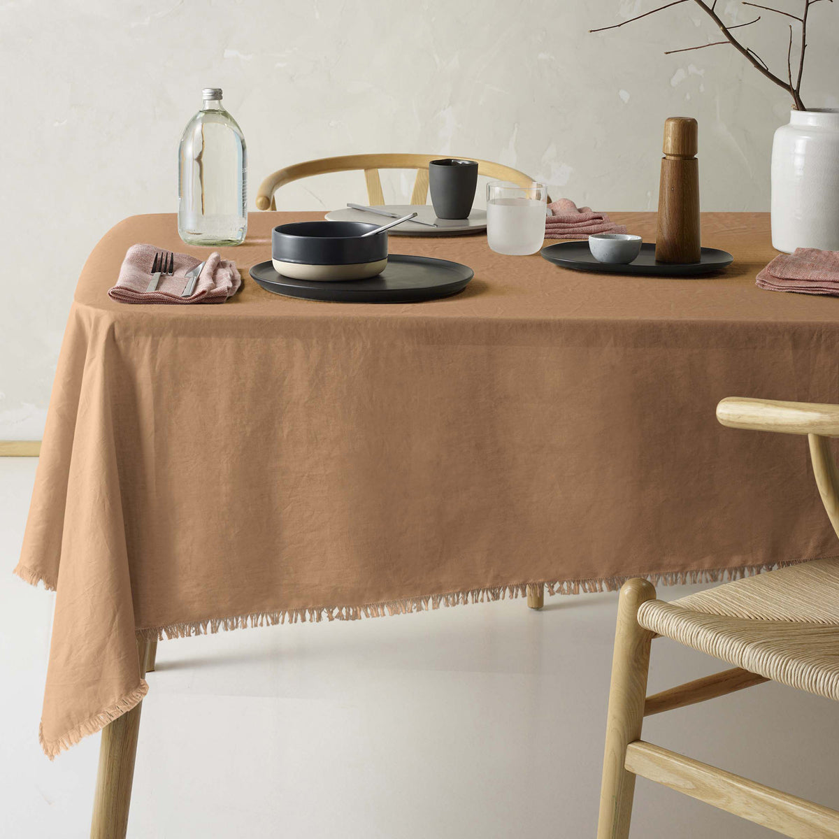 Vintage Design Homewares Gypsy Terracotta Fringed Washed Linen Cotton Tablecloth 150cm x 230cm V442-HIN-TABLEC-GYPSYLINENC230CM-TERRA-RE