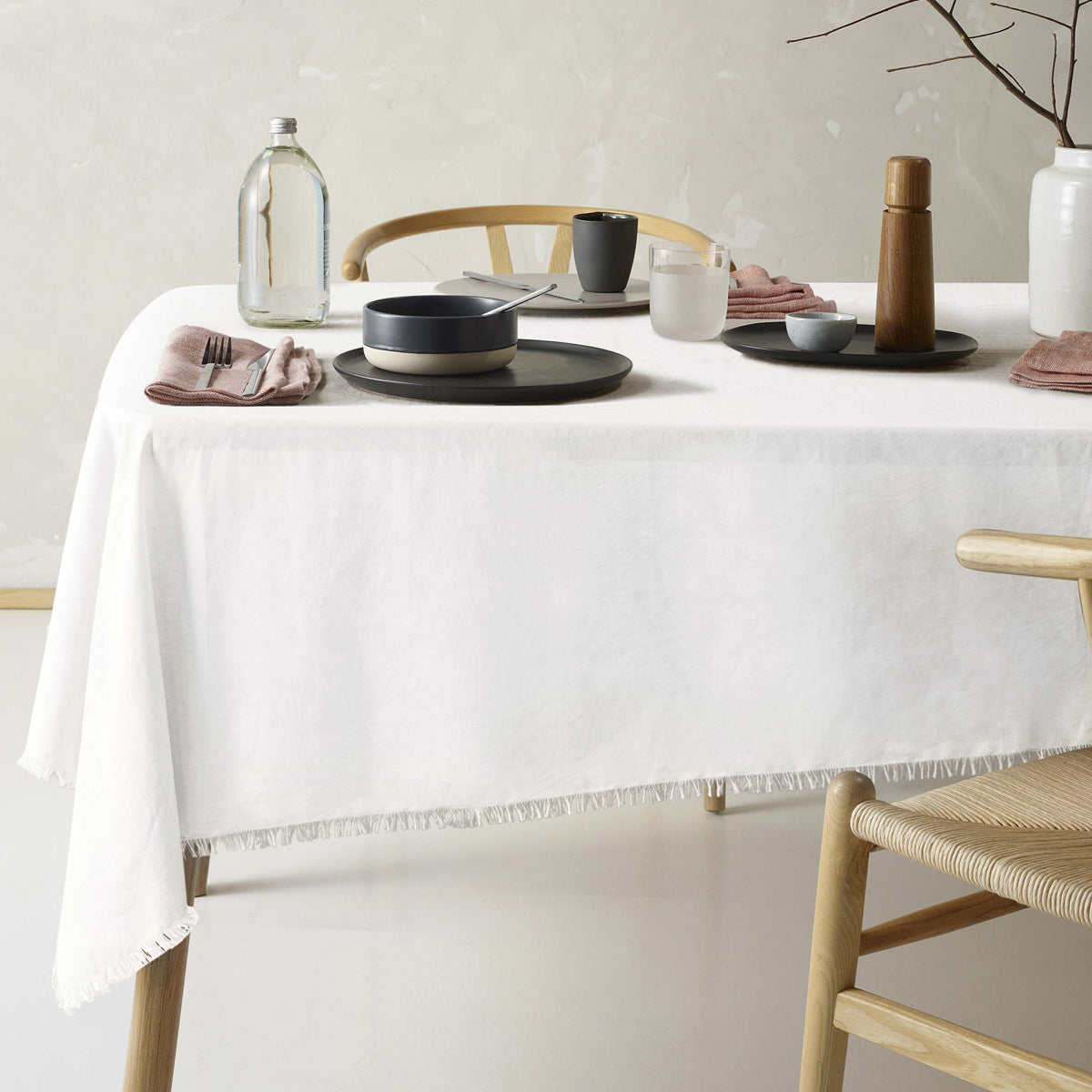 Vintage Design Homewares Gypsy White Fringed Washed Linen Cotton Tablecloth 150cm x 300cm V442-HIN-TABLEC-GYPSYLINENC300CM-WHITE-RE