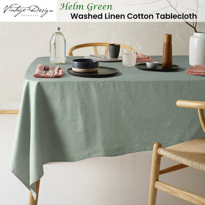 Vintage Design Homewares Helm Green Washed Linen Cotton Tablecloth 180cm Diameter Round V442-HIN-TABLEC-HELMLINENC180CM-GREEN-RD