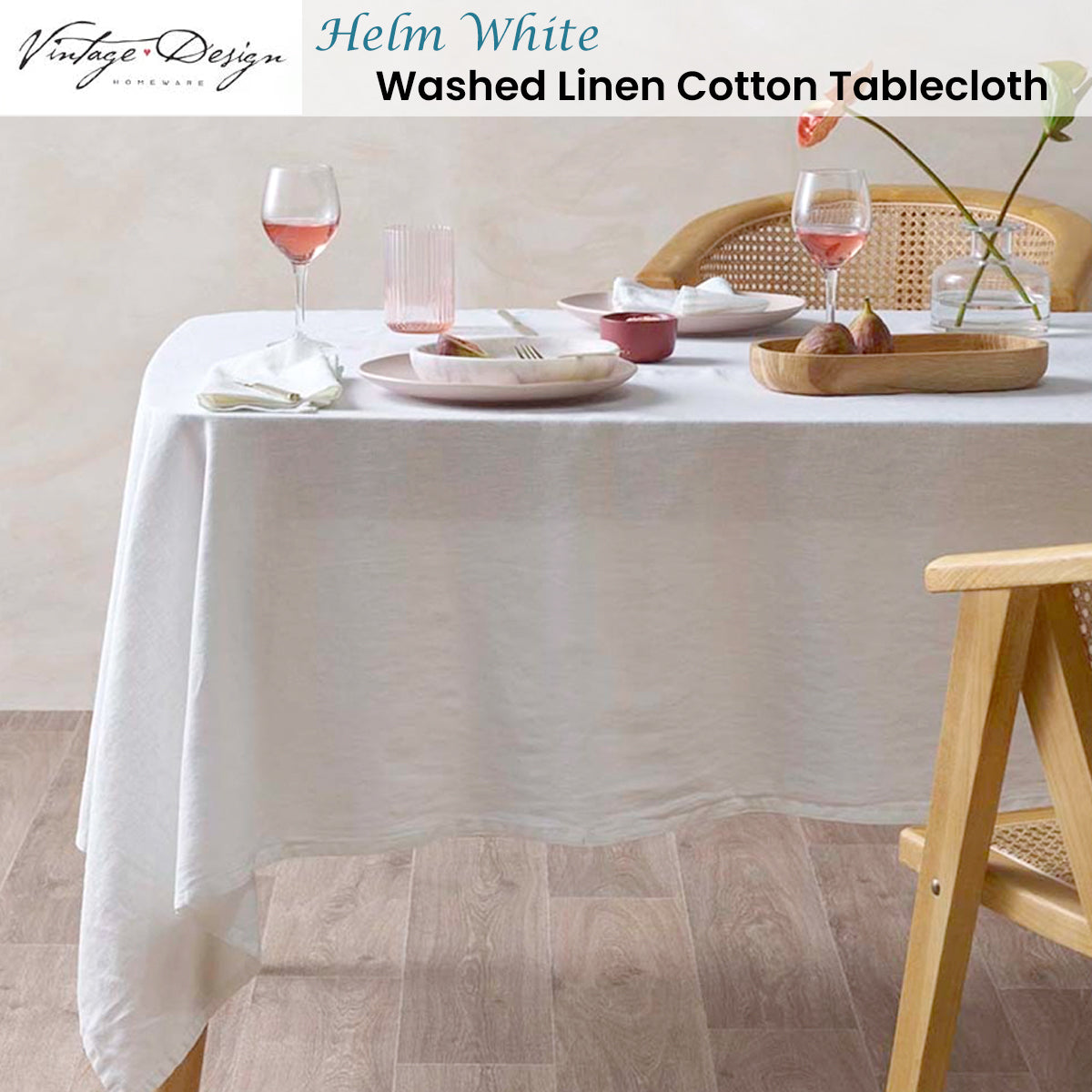 Vintage Design Homewares Helm White Washed Linen Cotton Tablecloth 180cm Diameter Round V442-HIN-TABLEC-LINEN180CM-WHITE-RD