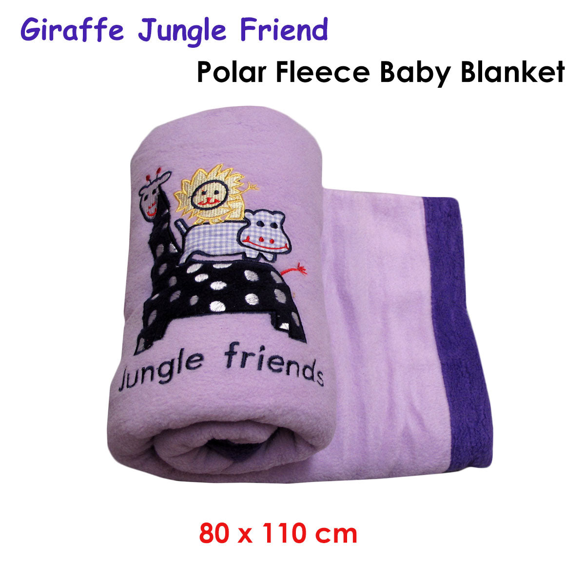 Giraffe Jungle Friend Polar Fleece Baby Blanket 80 x 110 cm V442-HIN-THROW-JUNGLEFRIENDS-LILAC-RE