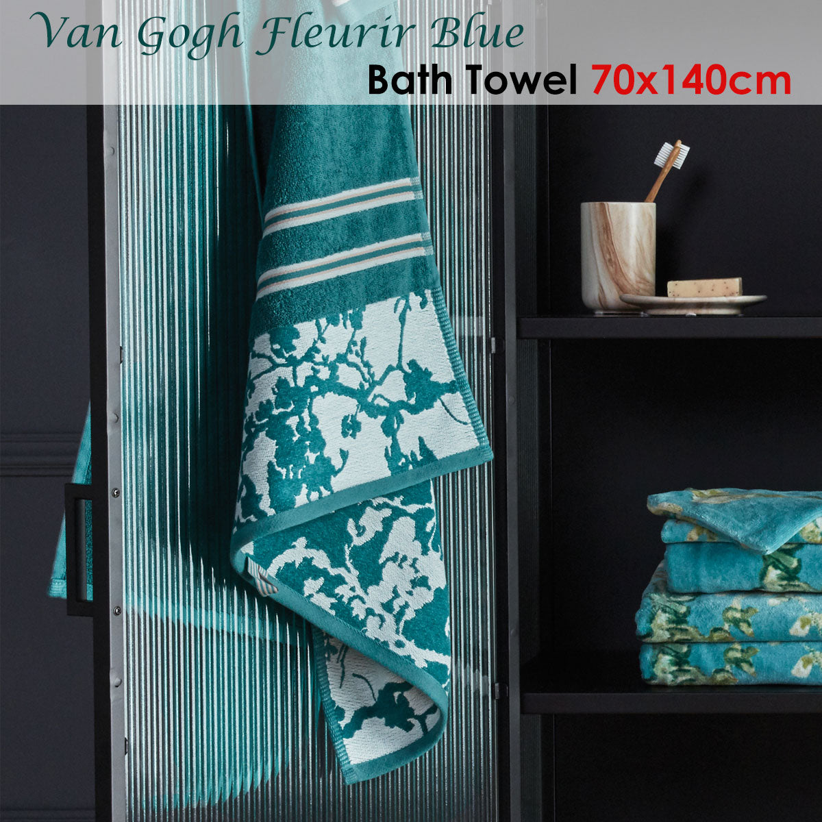 Bedding House Van Gogh Fleurir Blue Bath Towel V442-HIN-TOWEL-FLEURIRBATH-BLUE-RE