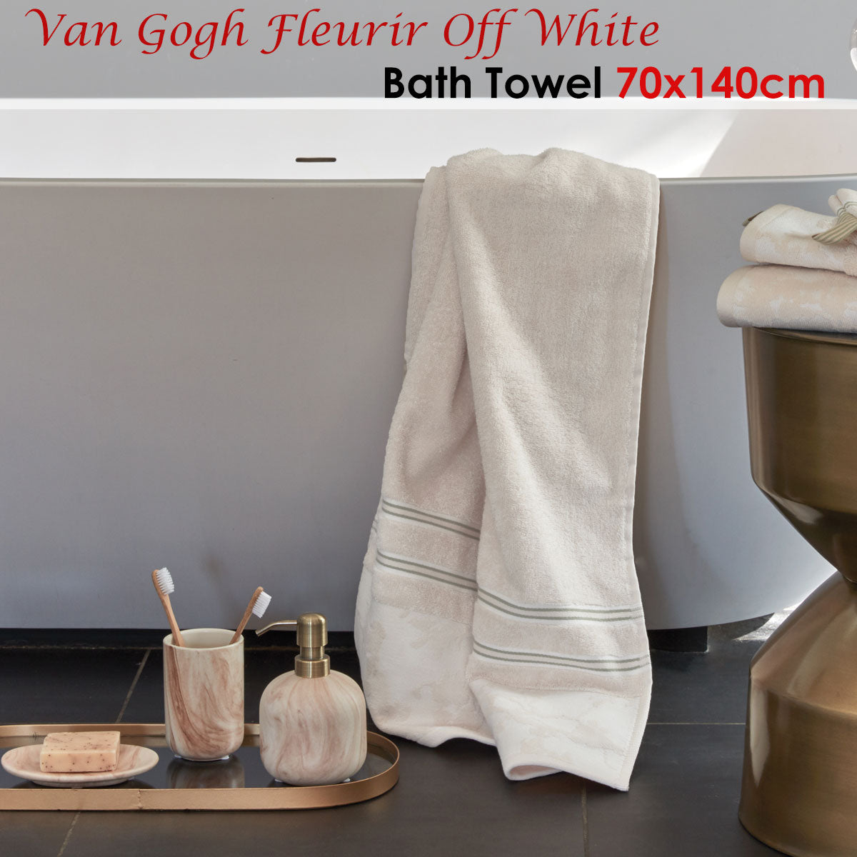 Bedding House Van Gogh Fleurir Off White Bath Towel V442-HIN-TOWEL-FLEURIRBATH-OFFWHITE-RE