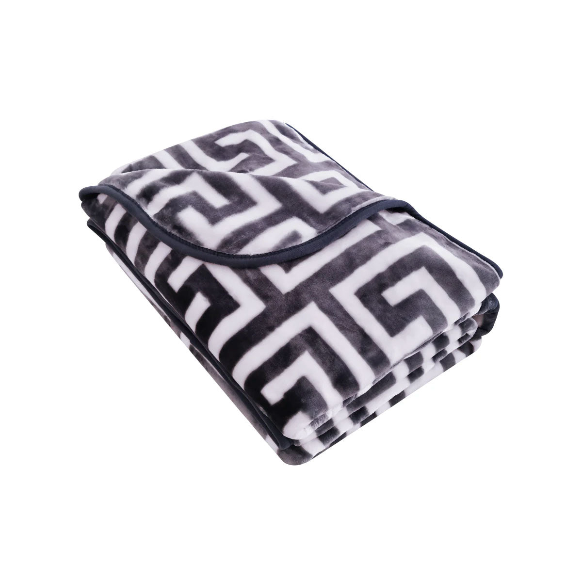 Bloomington 800GSM Greek Key Charcoal Winter Premium Quality 1 Ply Mink Blanket Double V442-IDC-BLANKET-800GSMGREEKKEY-CHARCOAL-DS