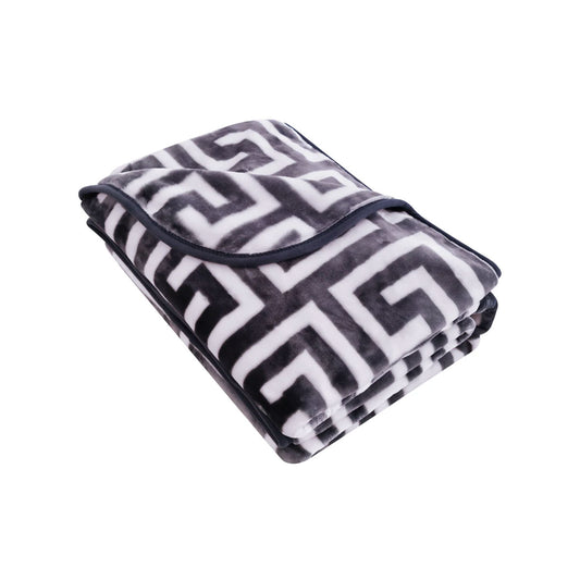Bloomington 800GSM Greek Key Charcoal Winter Premium Quality 1 Ply Mink Blanket Double V442-IDC-BLANKET-800GSMGREEKKEY-CHARCOAL-DS